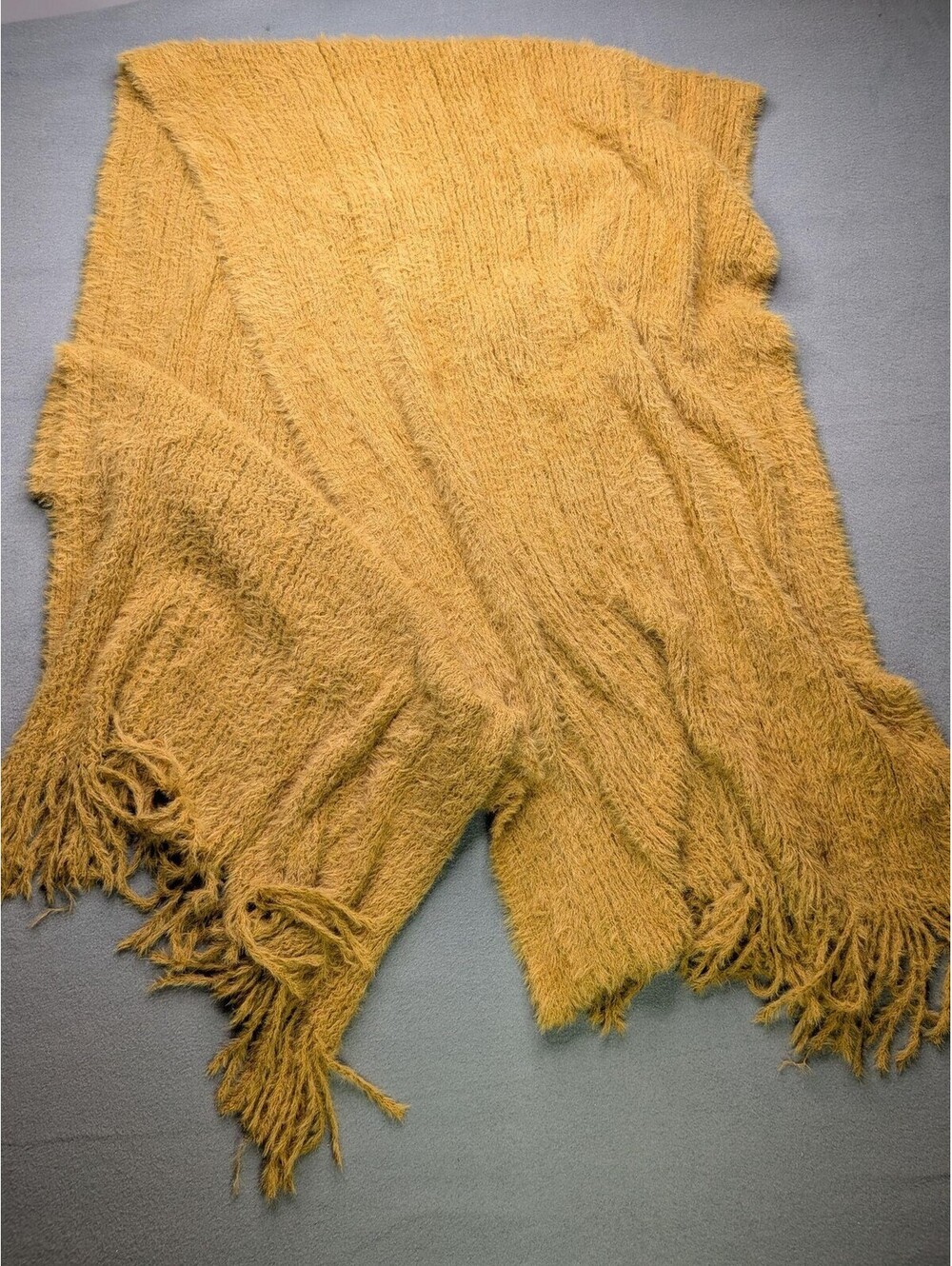 Free People Scarf Womens One Size Yellow Fuzzy Knit Fringe Rectangle Winter
